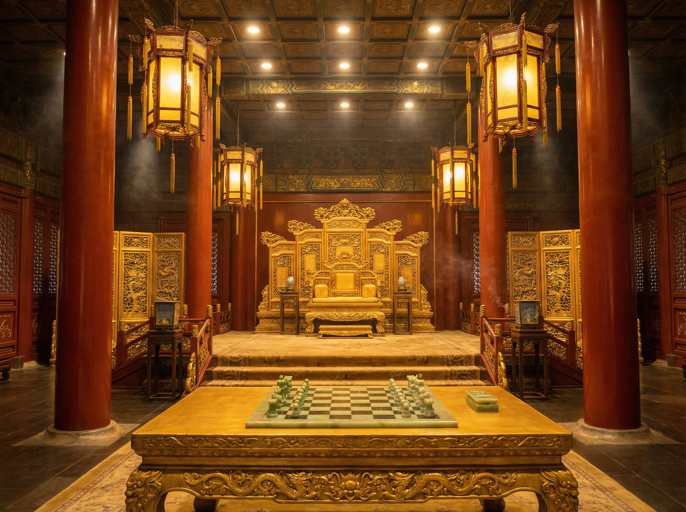 紫禁城金銮殿内景与棋盘 - ky棋牌 帝王弈道
